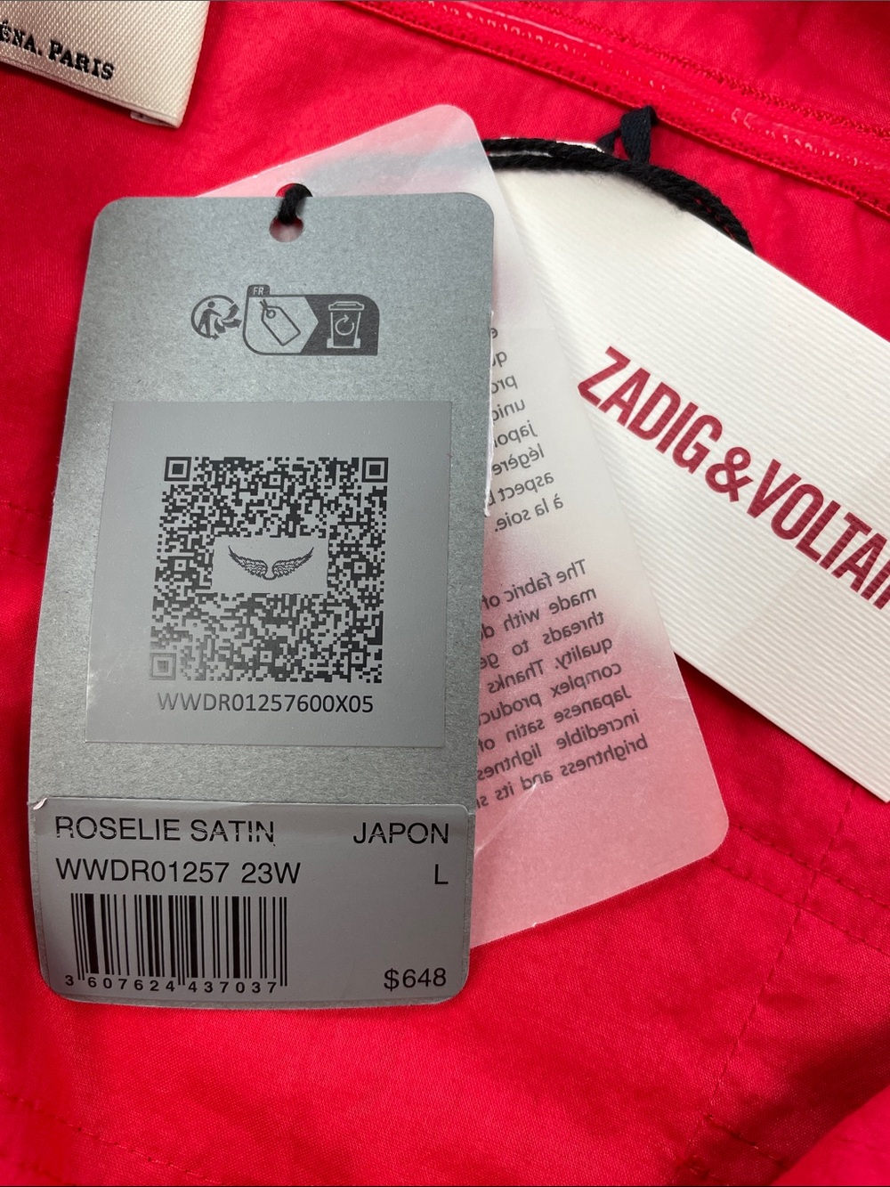 NWT Zadig & Voltaire Roselie Satin Asymmetric Mini Dress Red Sz L - Picture 9 of 14